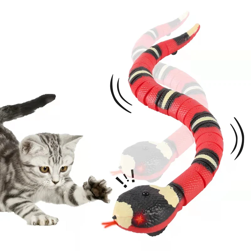 FauKait Serpent Interactif Rose – Jouet USB Rechargeable pour Chats et Chiens, Détection d’obstacles