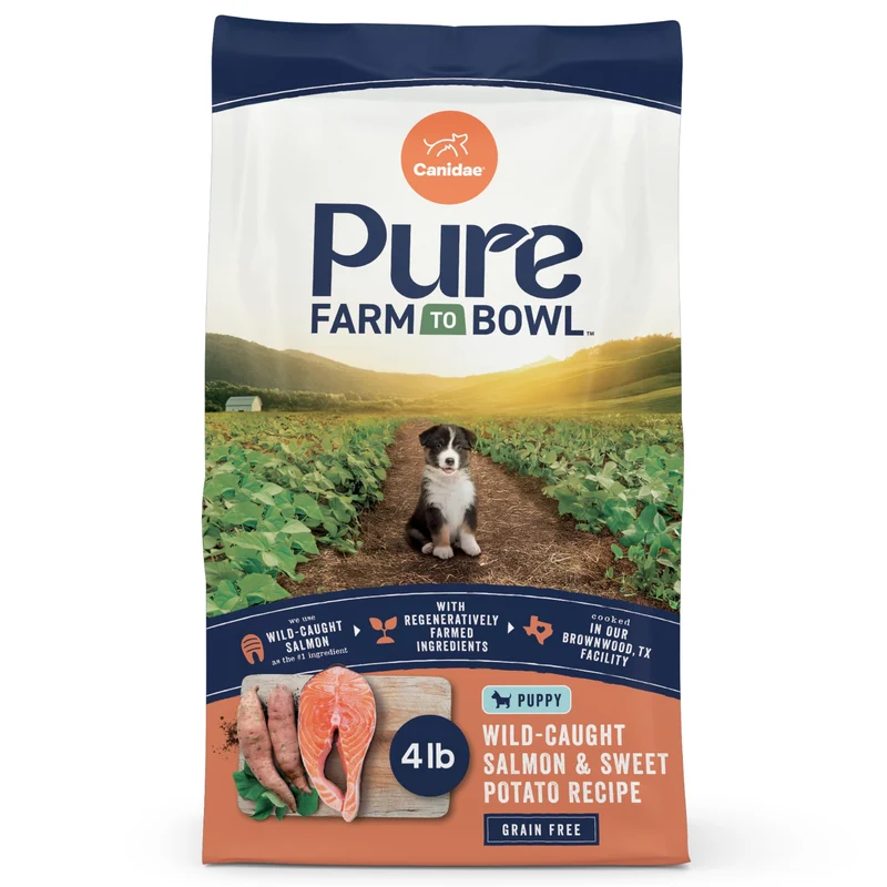 CANIDAE Pure – De la Ferme au Bol : Saumon Sauvage et Patate Douce pour Chiots, Sans Céréales, 4 lb