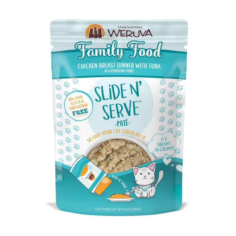 Weruva Wet Cat Food Family Food – Pâté poulet et thon, Slide N Serve 2,8 oz, Pack de 12