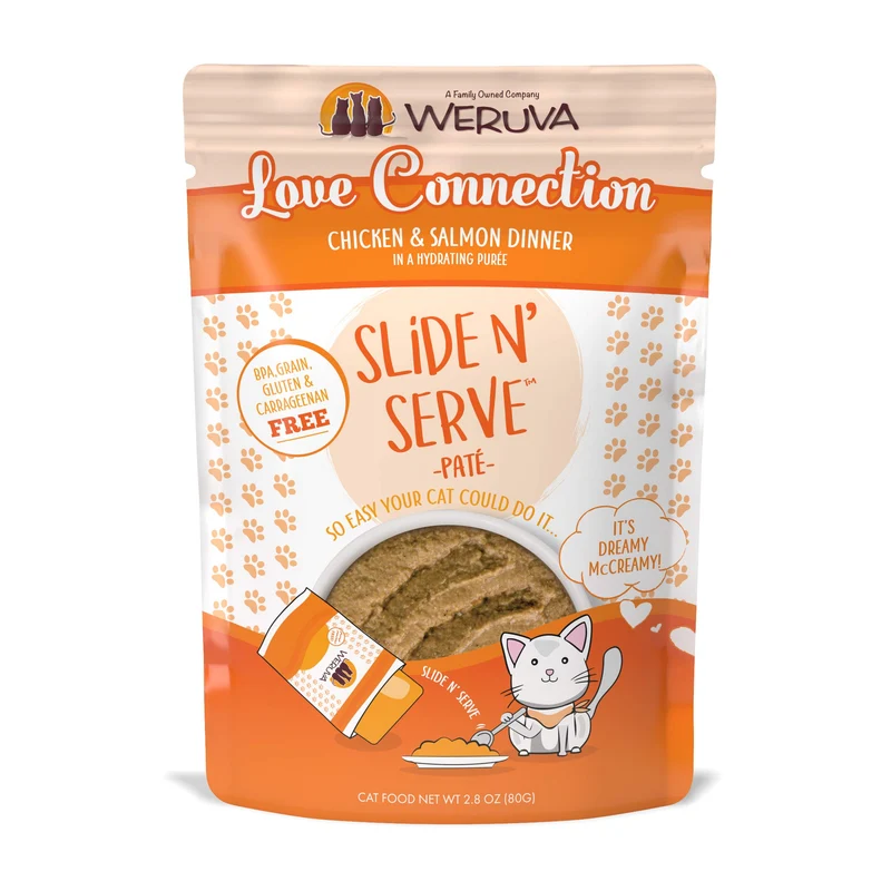 Weruva Love Connection – Pâté pour chat au poulet et saumon, Slide N Serve 2,8 oz, Pack de 12