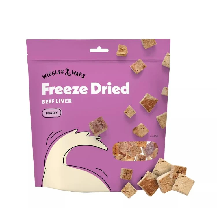 Wiggles & Wags Friandises Séchées au Foie de Boeuf – Croquantes et Riches en Protéines, Format 28–142 g, Distributeur Os et Rouleau