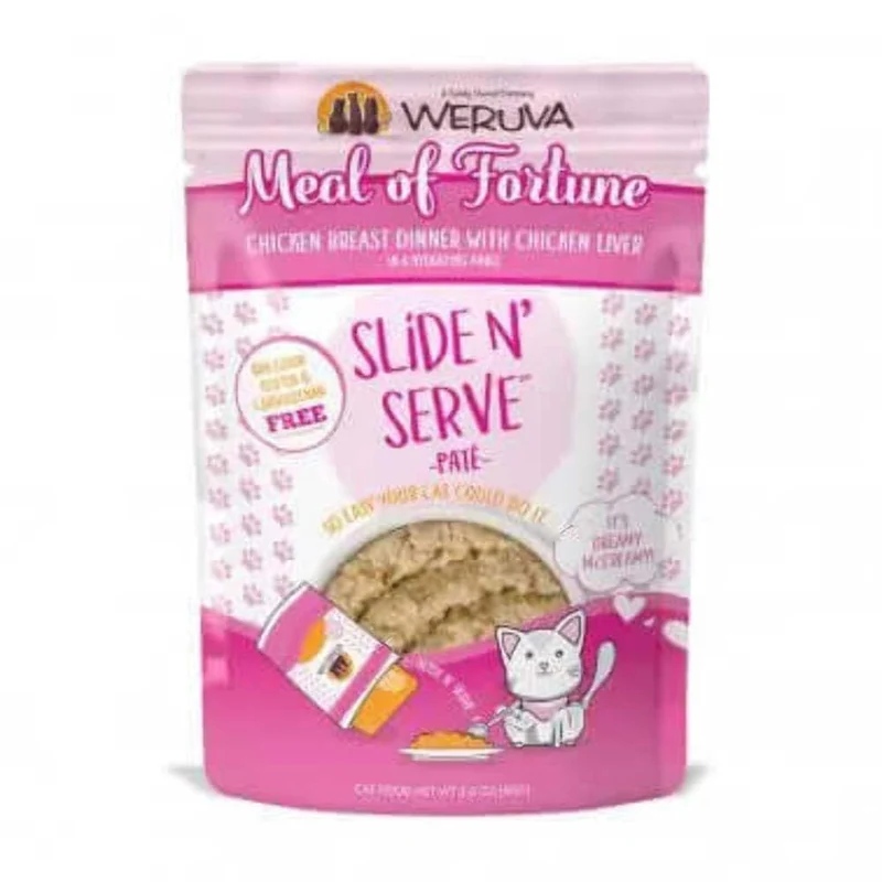 Weruva Repas Fortune – Pâté Poulet et Foie pour Chat, Sachets de 2,8 oz, Lot de 12