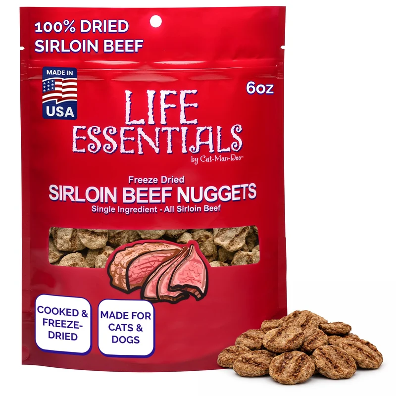 Life Essentials par Cat-Man-Doo – Friandises lyophilisées au boeuf sirloin, 1 ingrédient, haute teneur en protéines, 6 oz