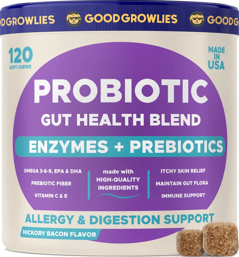 GOODGROWLIES Probiotiques pour Chiens – Santé Digestive & Flore Intestinale | Friandises Citrouille & Oméga