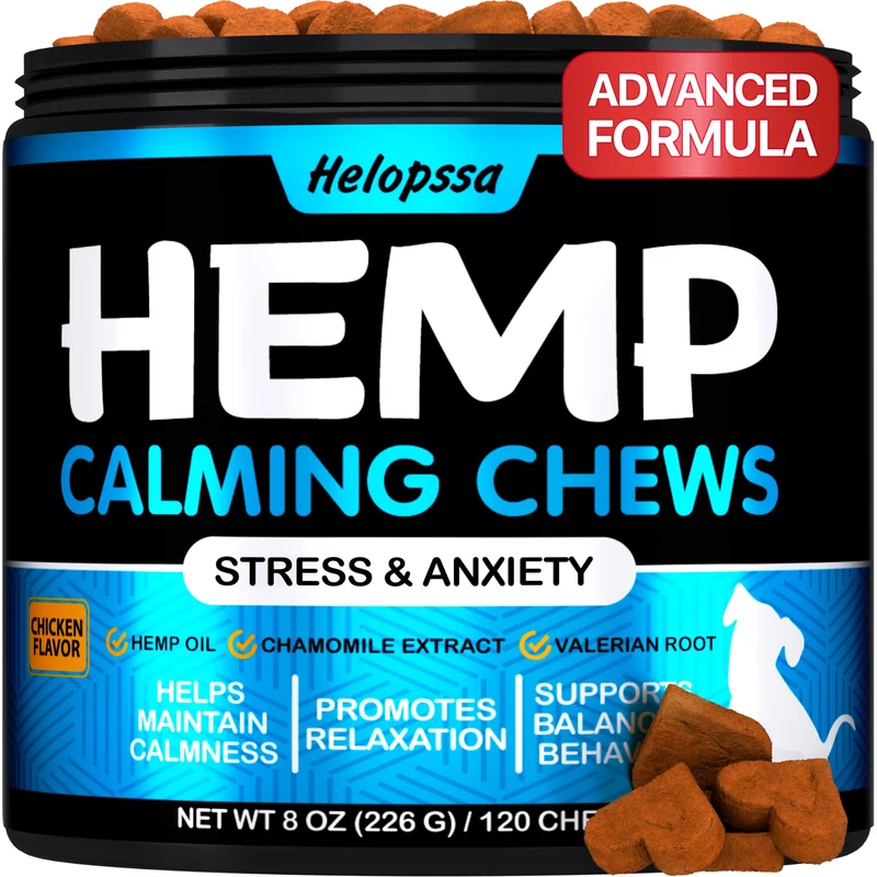 Helopssa – Friandises Calmantes au Chanvre pour Chiens (Poulet, 120) – Anxiété et Stress