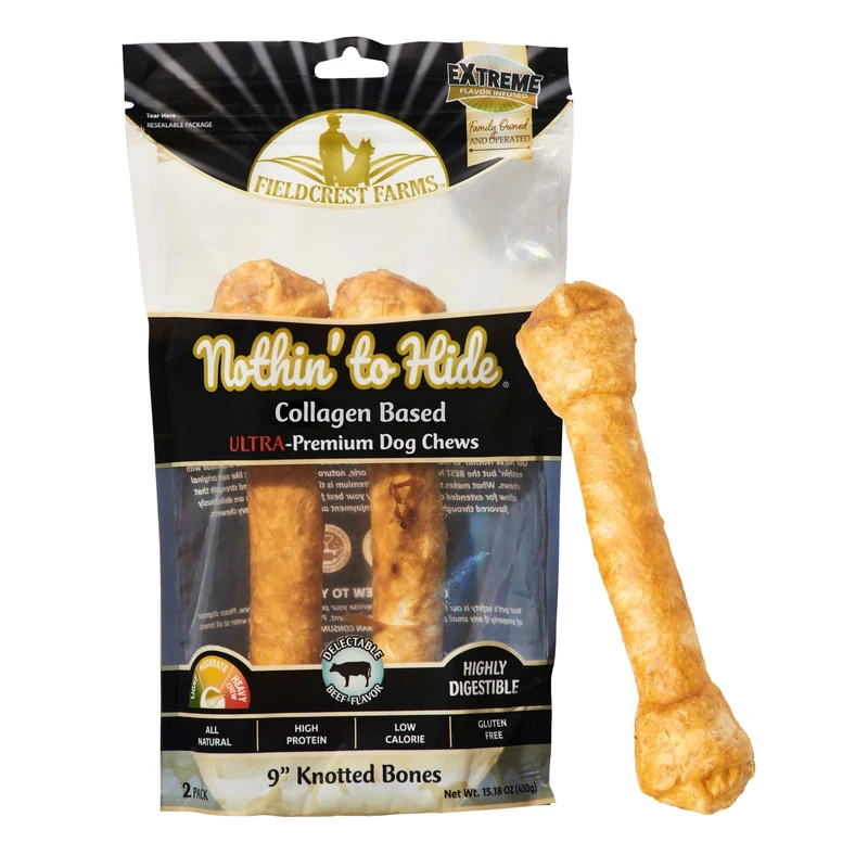 Fieldcrest Farms Nothin’ to Hide – Os noué Ultra au collagène, saveur bœuf, digestible pour chiens jusqu’à 16 kg – Lot de 2