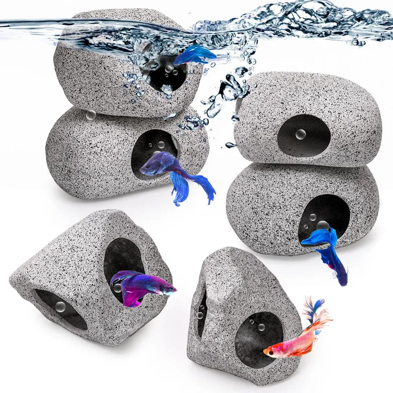 Eorbow – Lot de 6 Grottes Rocheuses pour Aquarium, Refuges et Déco Naturelle