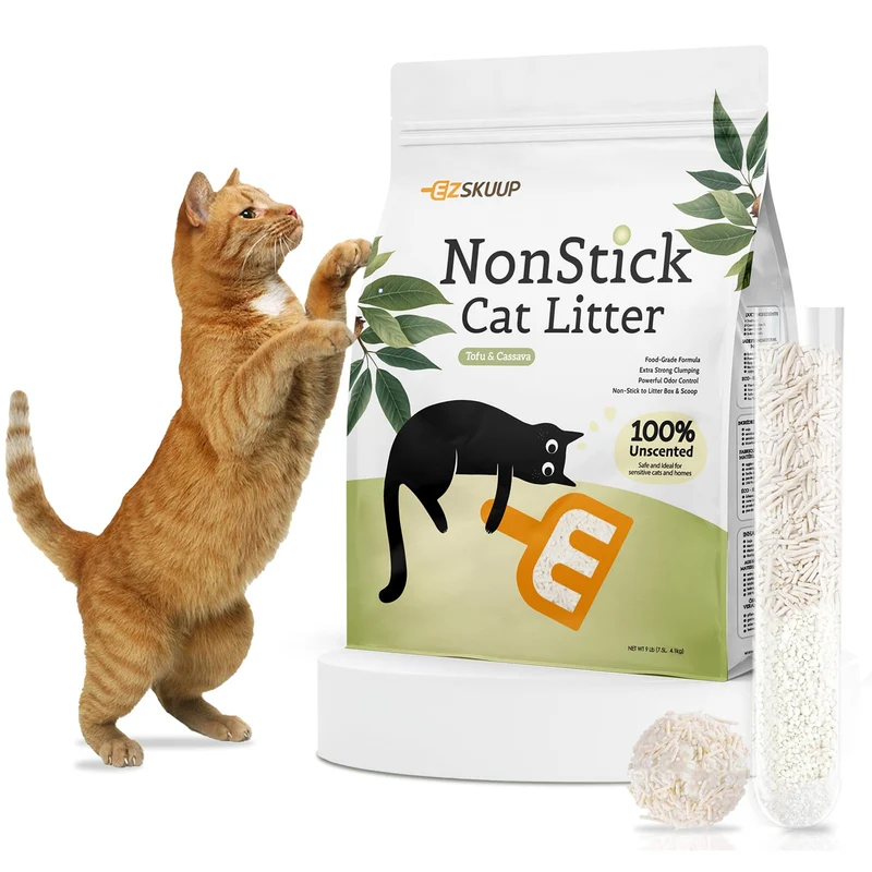 EZSKUUP Litière pour Chat au Tofu – Grumeaux Ultra-Rapides, Tapioca, Contrôle des Odeurs, Ingrédients Naturels, 9 lb