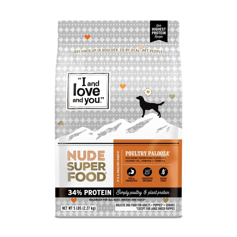 I and love and you Nude Super Food – Croquettes chien poulet et dinde, sans céréales, prébiotiques/probiotiques, 5lb