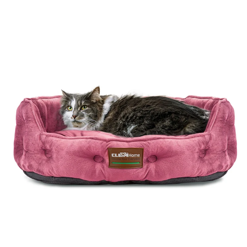 ClevaHome Lit pour Petits Animaux jusqu’à 15 lb – Coussin Rond Lavable en Machine, Base Antidérapante (Prune Rose)