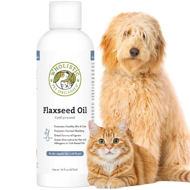Wholistic Pet Organics Huile de Lin pour Chiens et Chats – 16 oz – Oméga 3 6 9 pour Peau et Pelage – Supplément Liquide 90 Jours