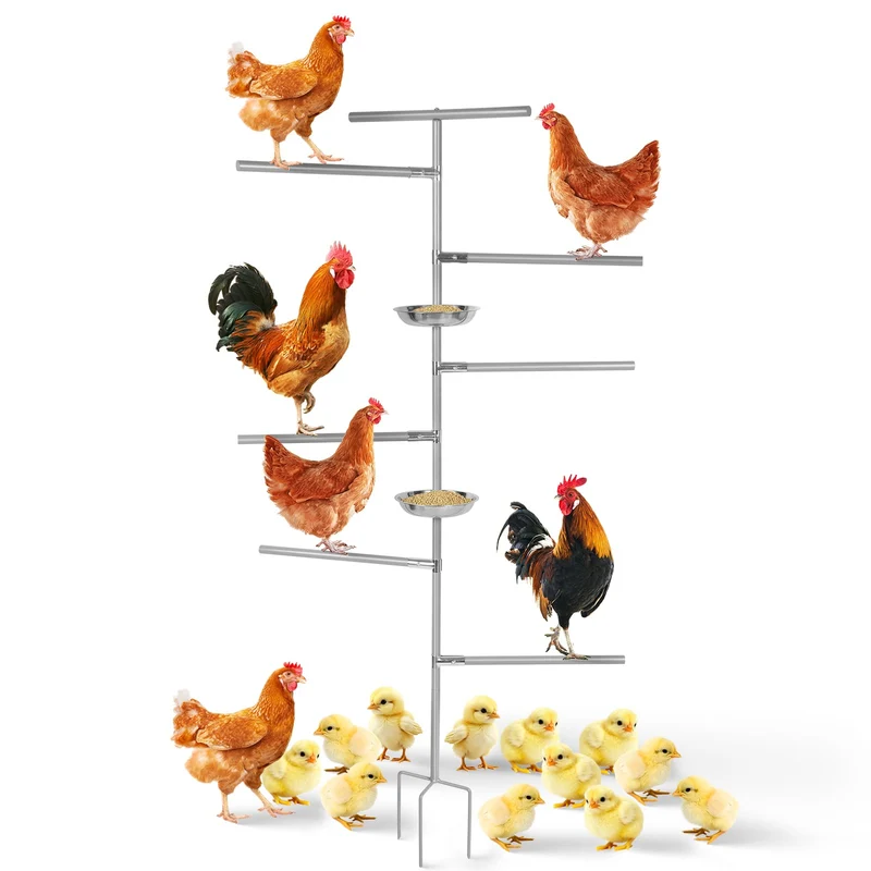 Tuenort Perchoir Poules 5ft pour Coop – Barre de Repos en Bois Non-Toxique, Plateau Nourrissage Intégré, Piquets Métal et Ajustable