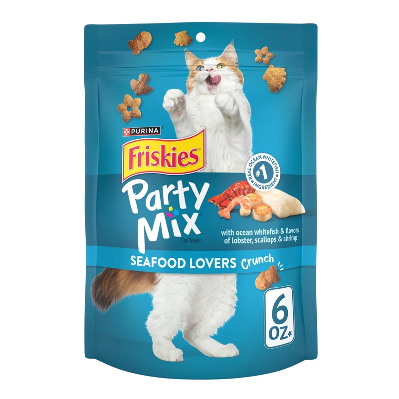 Purina Friskies Party Mix Saveurs Fruits de Mer Crunch – Friandises pour Chat Adulte (Lot de 6 sachets 6 oz)