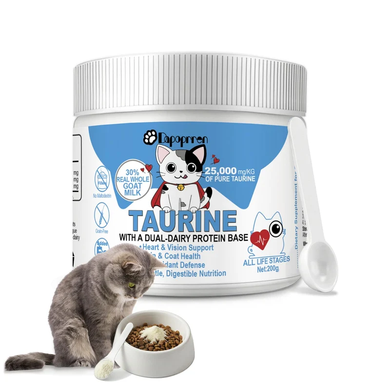 Dapoprren Taurine pour Chats – 30% Lait de Chèvre, Sans Maltodextrine, Sans Fer, Soutien Cardiaque et Vision, Poudre d'Acides Aminés Hydrolysés – 200 g