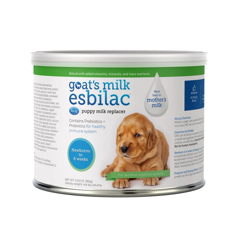 PetAg Esbilac Poudre Lait de chèvre pour chiots – 5,25 oz – Prébiotiques, Probiotiques et Vitamines – Nouveau-né à 6 semaines