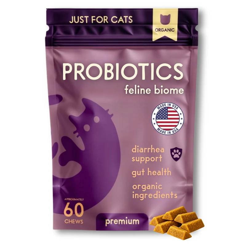 Purple Cat Feline Biome – Probiotiques Premium pour Chats, Santé Digestive et Immunité – 60 Bouchées au Poulet et Foie