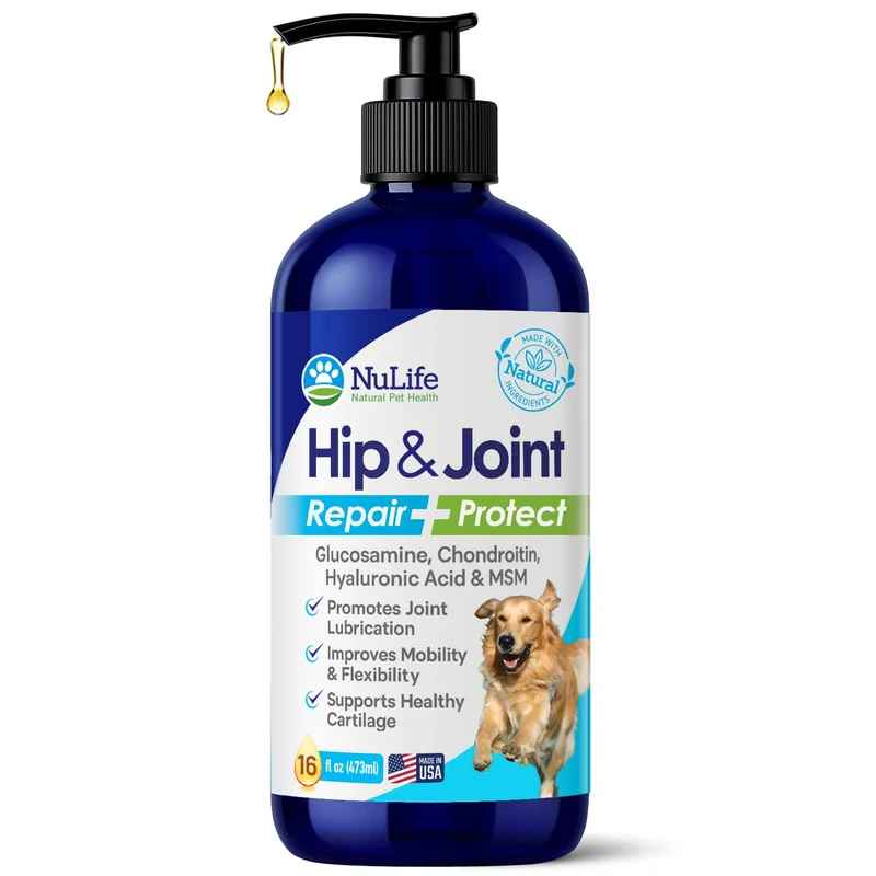 NuLife Naturel Santé – Glucosamine liquide pour chiens avec Chondroïtine, MSM et Acide Hyaluronique – 16 oz