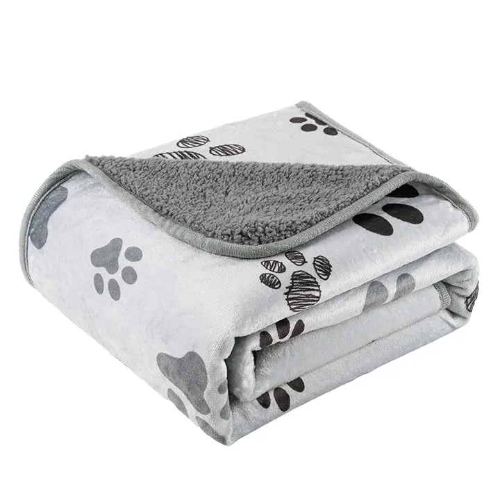 CAPT.SNOOZE Couverture pour chien étanche 50x60 po – Sherpa réversible gris clair et motifs pattes