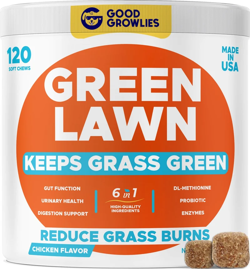 GOODGROWLIES Friandises anti-taches d’herbe pour chiens – Neutraliseur naturel d’urine – 120 ct