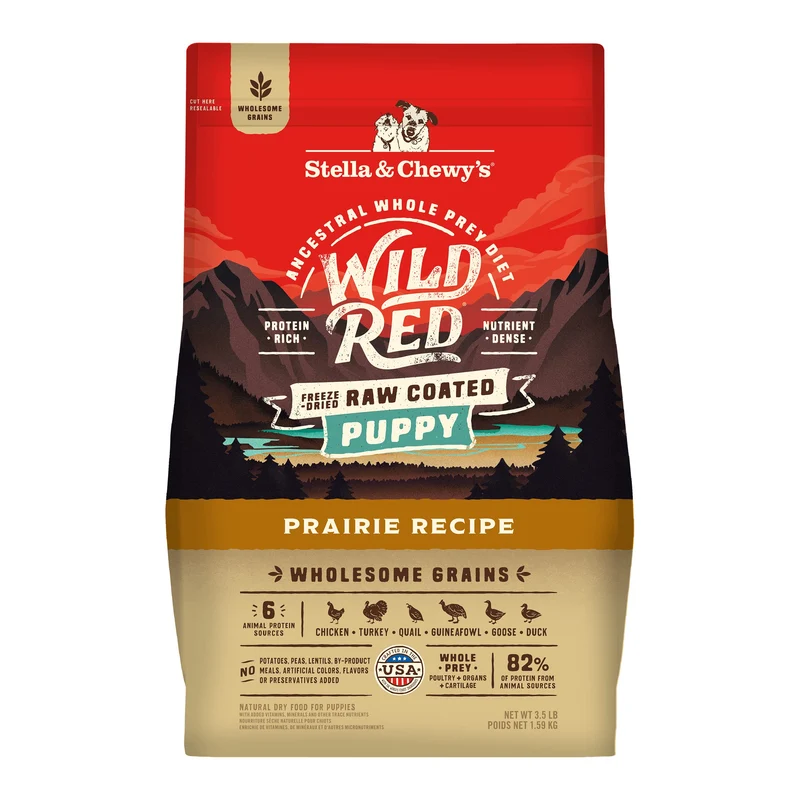 Stella & Chewy's Wild Red – Croquettes chiot enrobées de viande crue, hautes protéines, Recette Prairie (3,5 lb)