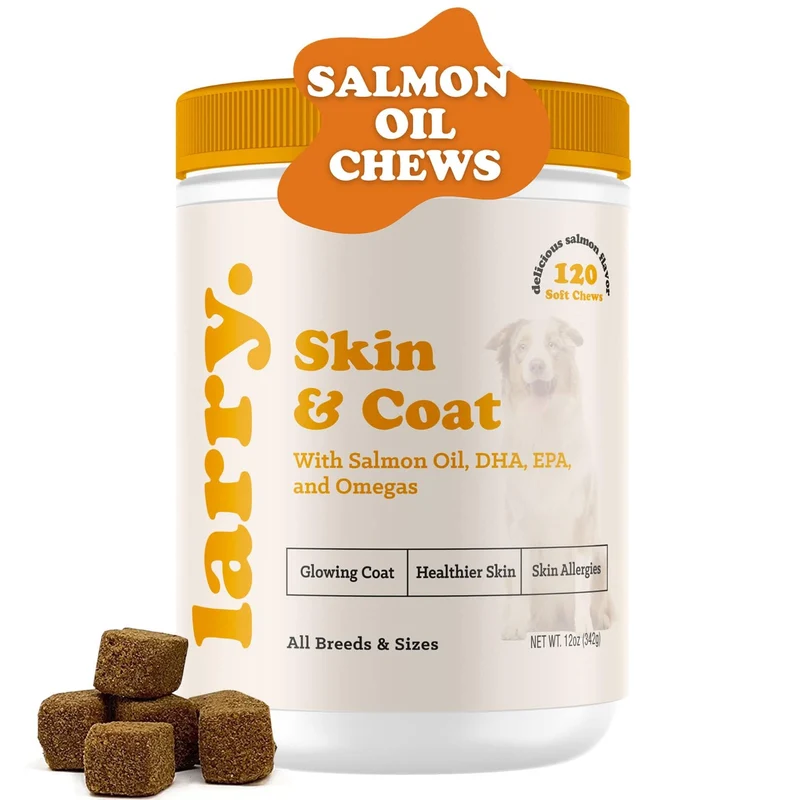 Larry – Huile de Saumon pour Chiens | Soin peau et pelage, oméga 3/6, DHA & EPA, 120 friandises molles