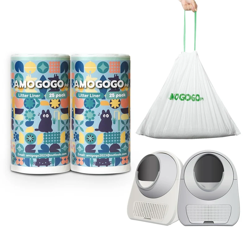 AMOGOGOPET 50 Sacs Litière – Compatibles Scooper Young/ProX/Ultra, Ouverture 65 × 40 cm, Tirette, Sans Senteur