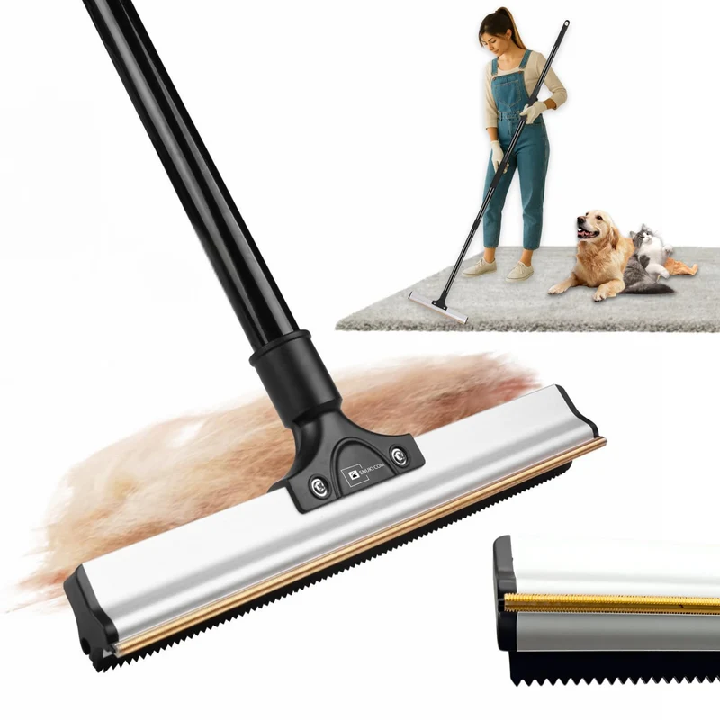 ENUKYCOM Râteau Double-Bord Pour Tapis – Poils d'Animaux, Manche Réglable 61 pouces