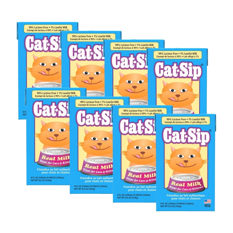 PetAg Cat-Sip Friandise au Lait Réel pour Chats et Chatons — 8 oz x 8, Digestible, Lactose 99% Sans Lactose, Faible Matières Grasses