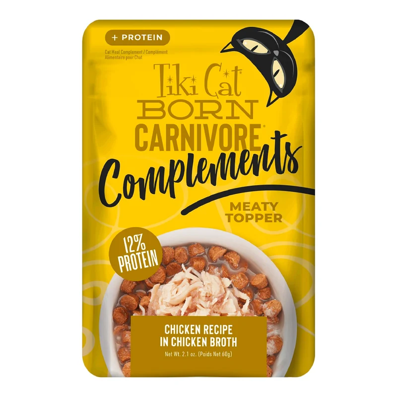 TIKI PETS – Tiki Cat Born Carnivore Complements: toppers humides au poulet pour chat, sachets 2,1 oz (12)