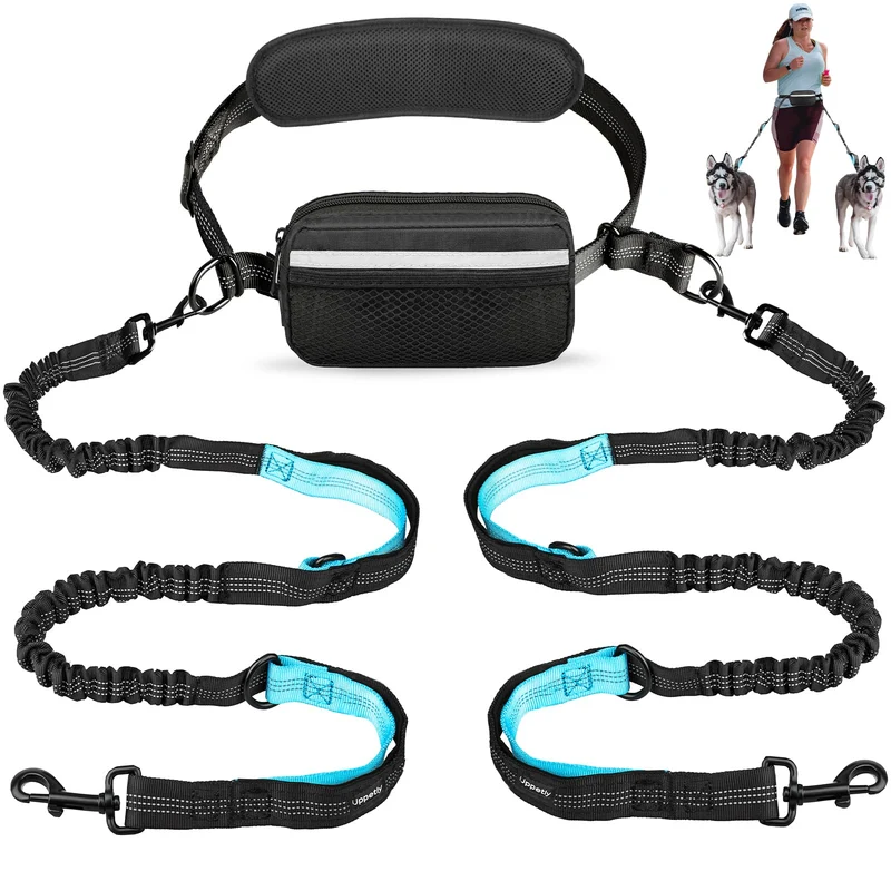 Uppetly Laisse mains libres pour chiens – Ceinture ajustable, bungee double et couture réfléchissante (Moyen/Grand)