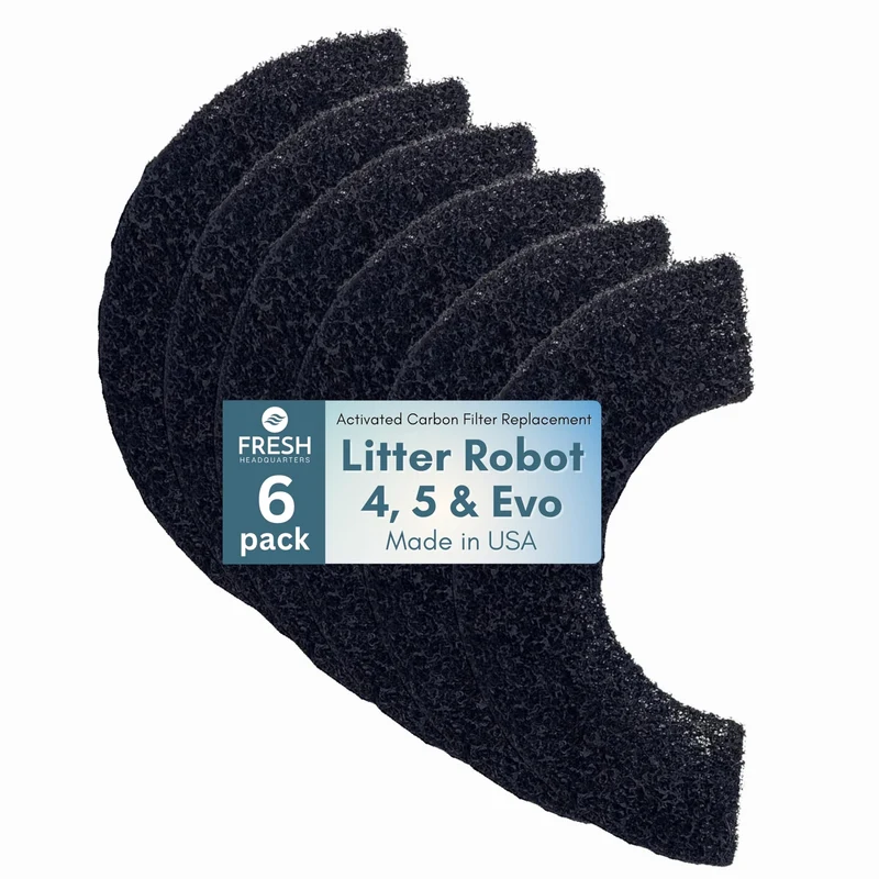 Filtre charbon actif pré-coupé Fresh Headquarters – compatible Litter Robot 5, Evo et 4 – lot de 6 – fabriqué aux États‑Unis
