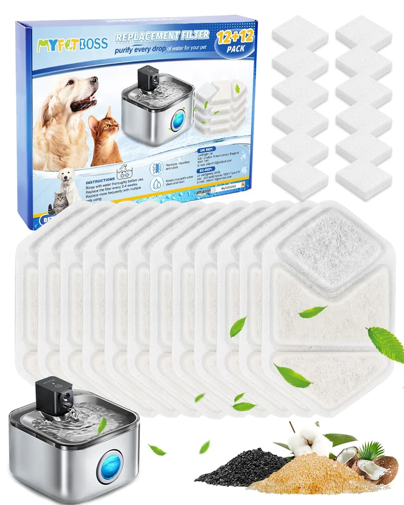 MyfatBOSS 24 Pack Filtres Fontaine Chat – Compatible Speedeer ZTI0506 4L (135 oz) avec Éponges Pré-Filtre