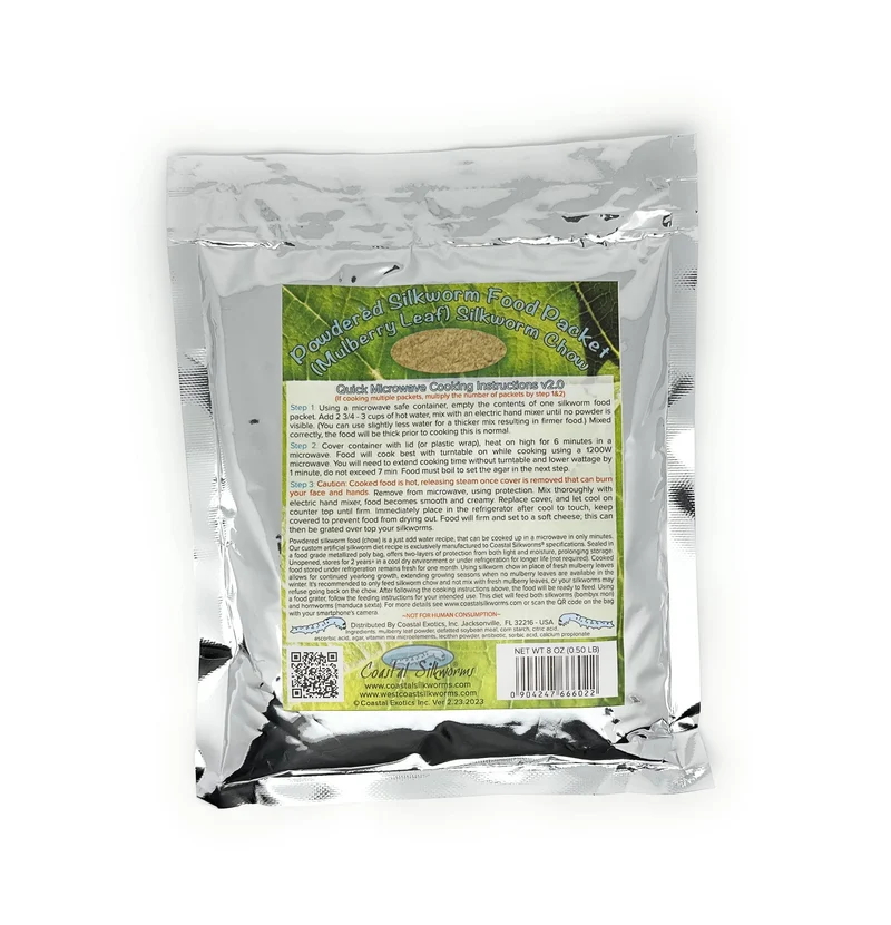 Coastal Silkworms – Nourriture en poudre pour vers à soie et chenilles sphinx, régime feuilles de mûrier – 1/2 livre