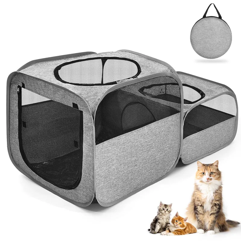 TailTastic Grand Parc Extérieur pour Chat — Enceinte Pliable 2-en-1, Étanche et Portable