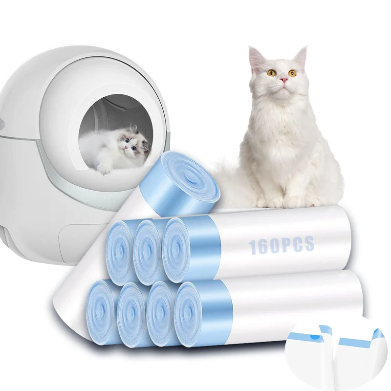 Niserelesa — 160 Sacs pour Litière de Chat, 25 x 16 pouces, Haute Résistance, Compatibles Robot Bac à Litière 3 et 4, Capacité 38–45 L