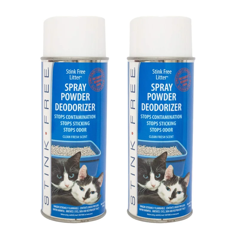 Stink Free Déodorant en Poudre pour Litière de Chat – 2 Aérosols, Absorbeur et Fraîcheur