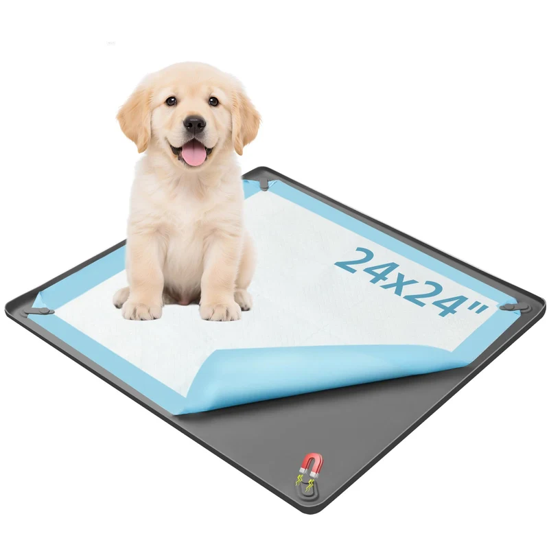 Enskatec Porte-Tapis Pipi Chien 24x24 en Silicone – Clips Magnétiques, Bord Élevé et Anti-Fuite