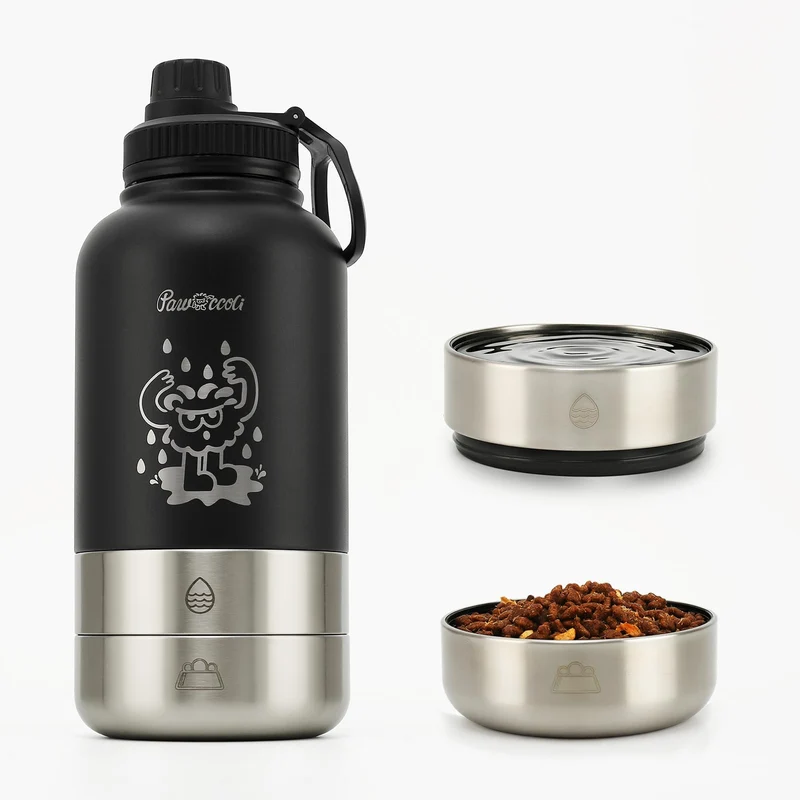 Pawccoli - Bouteille d'eau 34oz pour chien avec bols détachables, isolante et anti-fuite