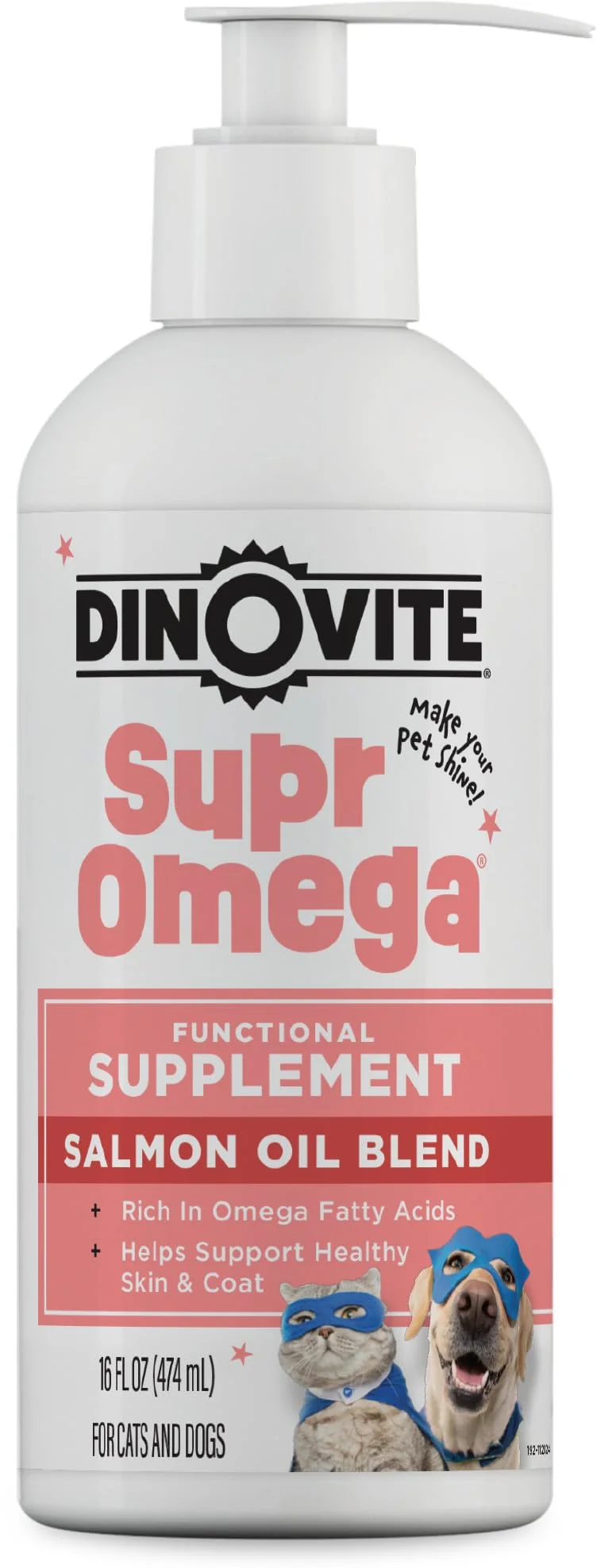 Dinovite SuprOmega Huile de Saumon Sauvage pour Chiens et Chats – Oméga 3 Sans OGM – 16 oz