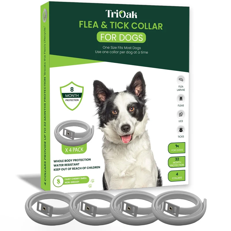 TriOak Collier Préventif Anti-Puces et Tiques pour Chiens – Ajustable, Imperméable et Naturel (Gris)