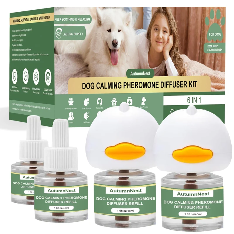 AutumnNest – Kit Diffuseur Pheromone Chien (2 Prises + 4 Recharges, 120 Jours), Non-Toxique