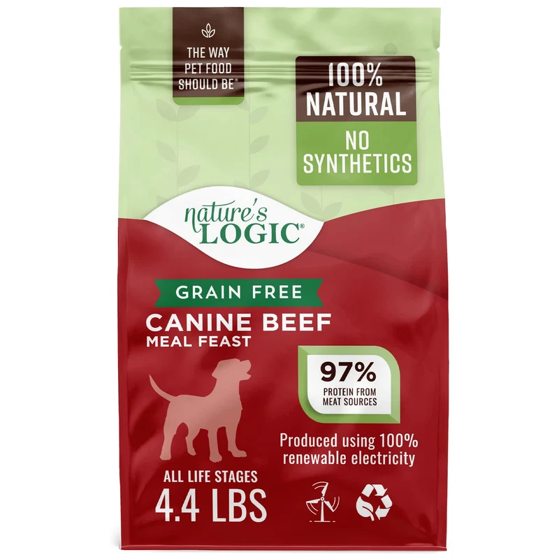 Nature's Logic Croquettes Sans Céréales pour Chien – Protéines Élevées, Sans Vitamines et Minéraux Synthétiques – Sans Gluten – Digestion Saine – Tous Âges et Races – Festin de Bœuf Moulu, 4,4 lb