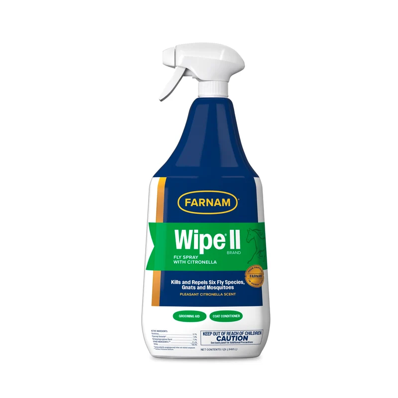 Farnam Wipe II – Spray Anti-Insectes pour Cheval à la Citronnelle, Repousse et Tue Six Espèces, 32 oz