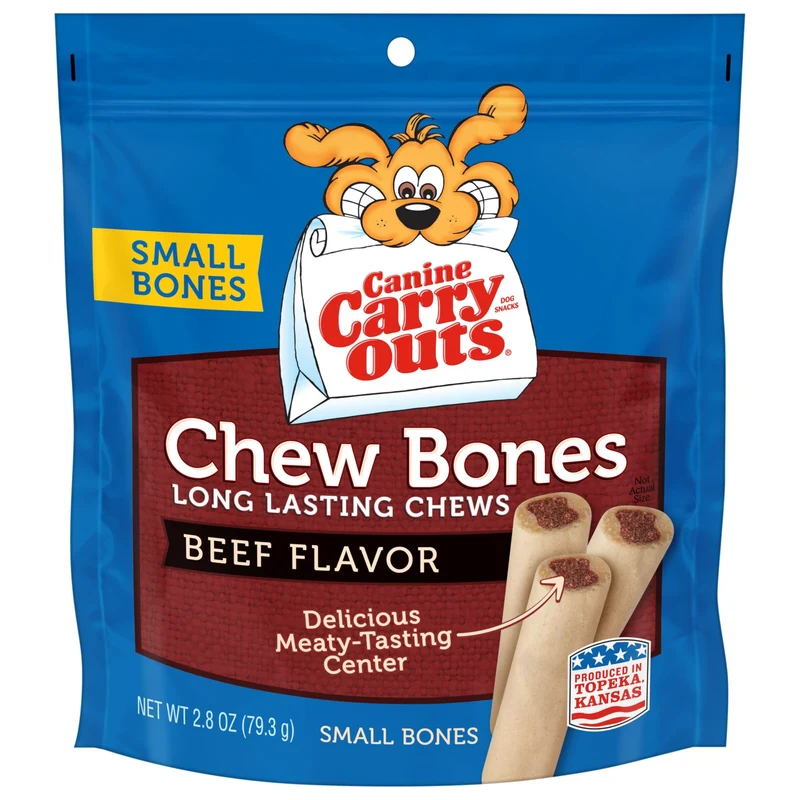 Canine Carry Outs Friandises pour Chiens – Os Croquants Saveur Boeuf, Petit Format, Lot de 12, Centre Delicieux