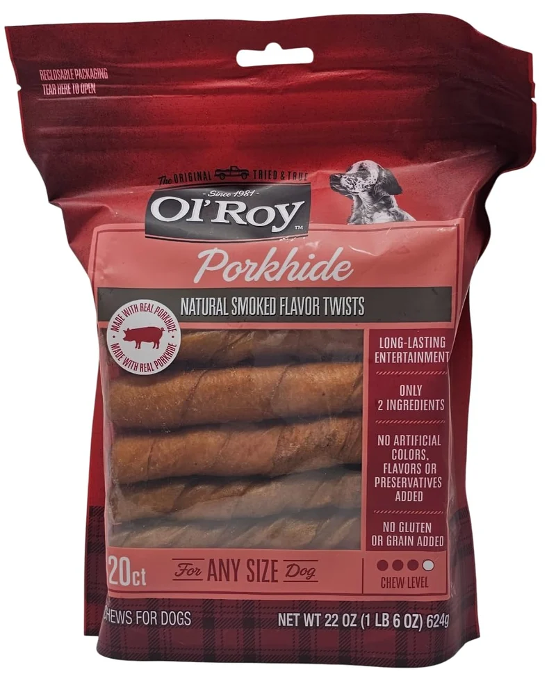 Ol' Roy Twists Peau de Porc – Friandises Naturelles Fumées, Sac de 22 oz