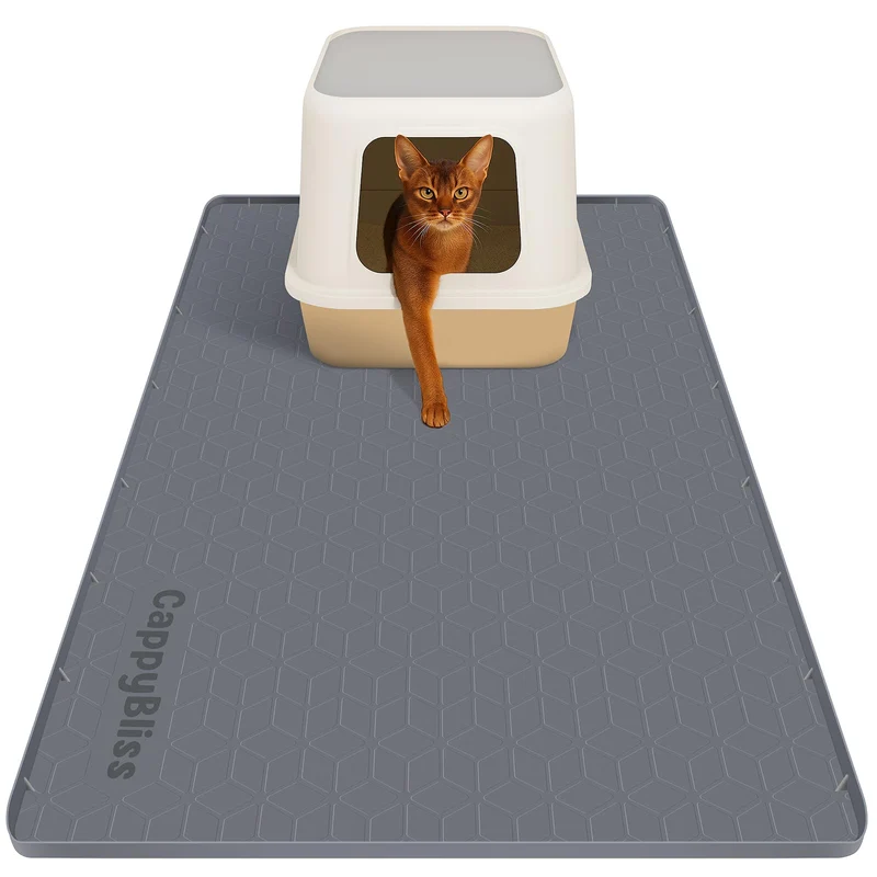 CappyBliss Tapis Grand Chat pour Litière – Silicone Étanche 34 x 22 pouces, Contention et Antidérapant