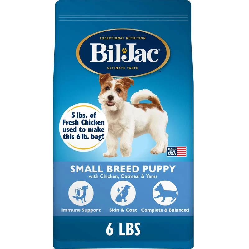 Bil-Jac Petite Race Chiots – Nourriture pour chiots au poulet, avoine et igname, 6 lb
