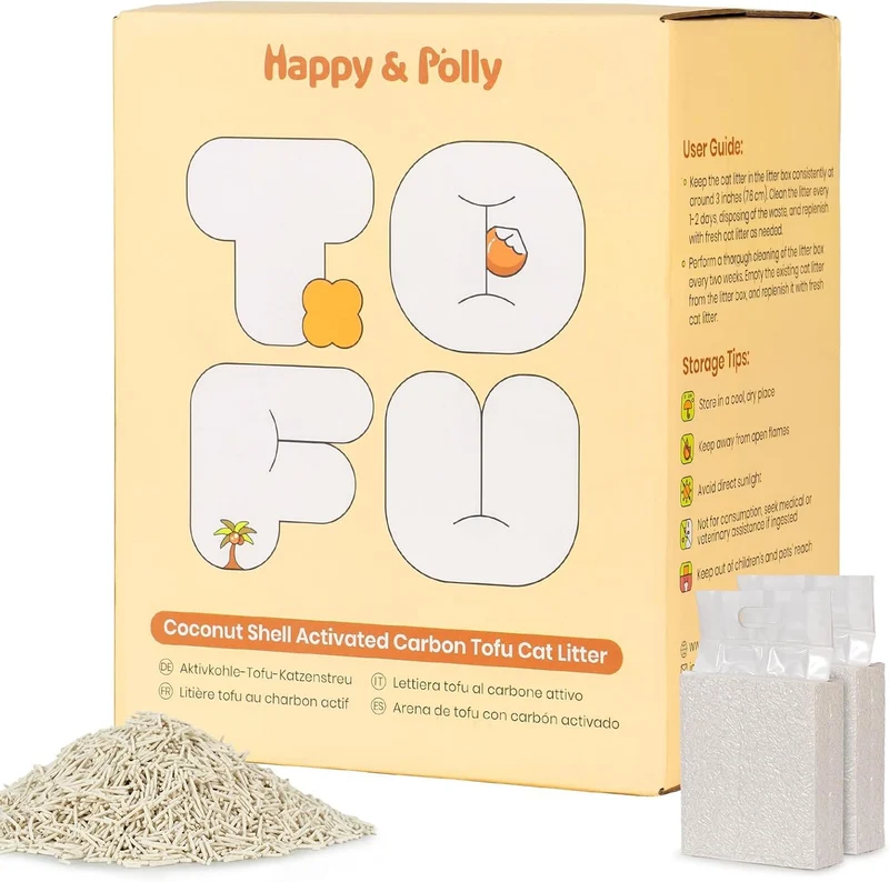 Happy & Polly Litière pour Chat Tofu – Agglomération Rapide, Évacuation par les Toilettes, Ultra Absorbante, 100% Naturelle – 11 Livres (2 sachets de 5,5 livres)