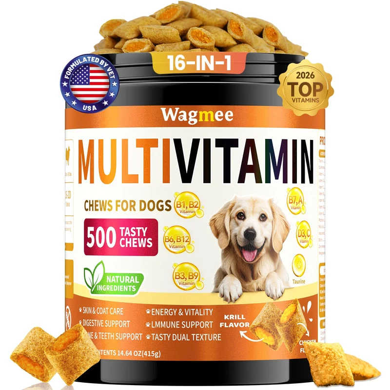 Wagmee – Vitamines pour Chiens 16-en-1, Multivitamine 500 Bouchées Molles pour Énergie, Peau et Cœur