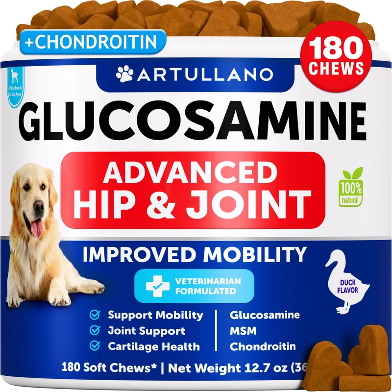 Artullano Glucosamine pour Chiens – Soutien Hanches et Articulations, Grands Races, 180 Friandises